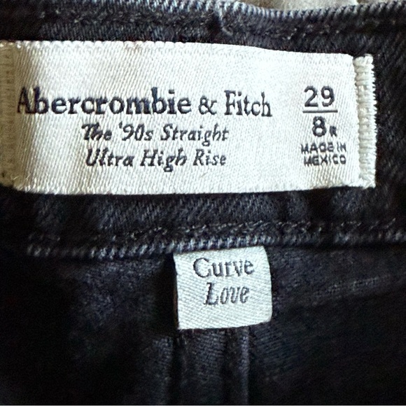 Abercrombie & Fitch Curve Love Ultra‎ High Rise 90s Straight Jean Black Size 29R - Picture 11 of 13